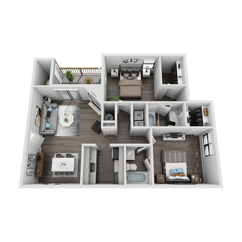 Floor plan for 2 beds, 2 baths, 1140 sqft